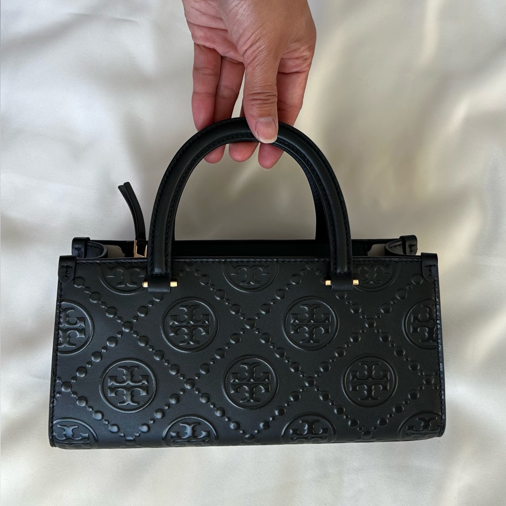Tory Burch Black Embossed Leather Crossbody Satchel